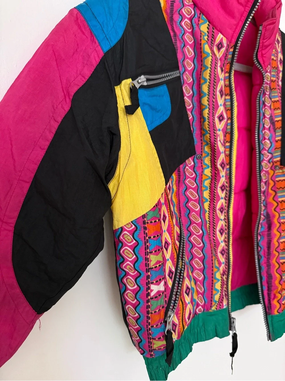 Color & Co Kids Vintage Colorblock Puffer Jacket Size 10 Retro 90s Winter Coat